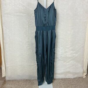 Cinq A Sept Blue Amia Satin Twill Cargo Jumpsuit L